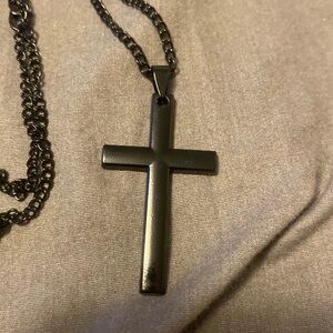 For men and women stainless steel black colored vintage cross pendant necklace